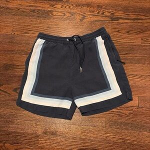 Kith Dark Blue Athletic Shorts with Light Stripes